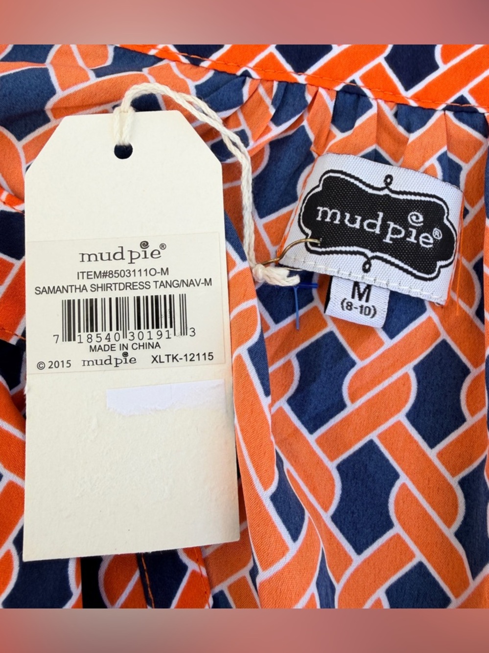 NWT Mud Pie Sz M Orange Navy Belted Shirt Dress | Florida Gators | Auburn Colors - Picture 6 of 10